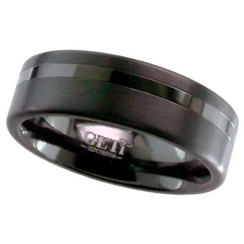 Zirconium Ring - Satin Flat Profile  with Polished Stripe.